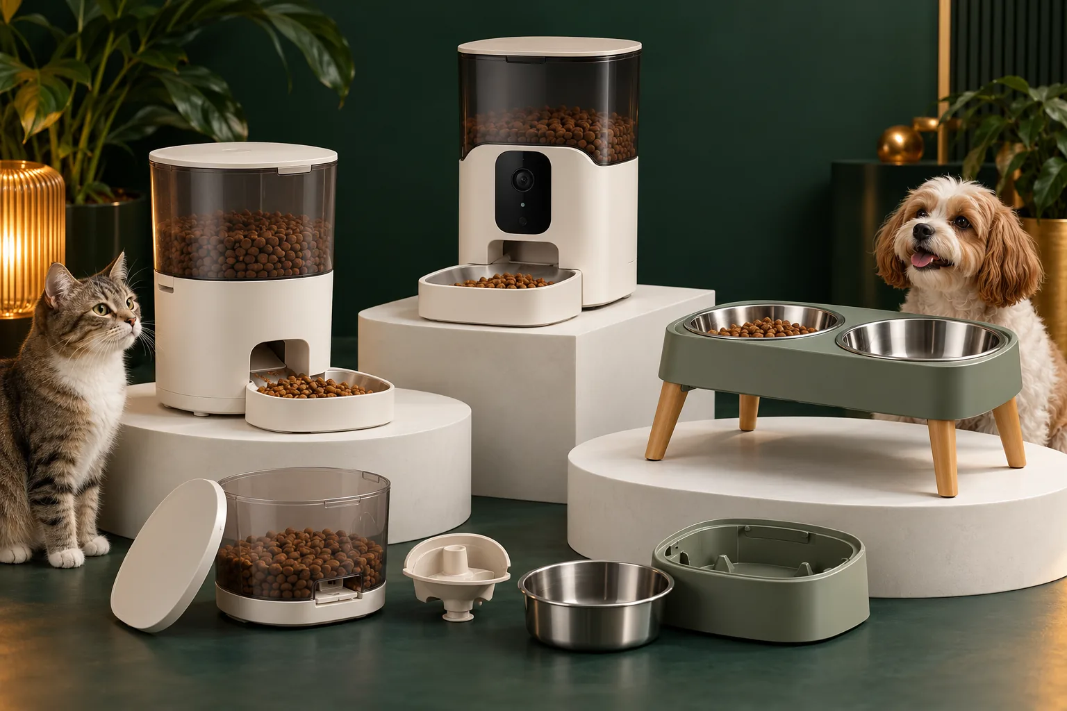Strip feeders, clusters and stone trays on a beauty sampling table